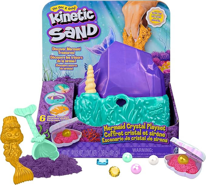 Kinetic Sand, Mermaid Crystal Playset, Over 1lb of Play Sand, Gold Shimmer Sand, Storage and Tools, Sensory Toys for Kids Ages 3 and up