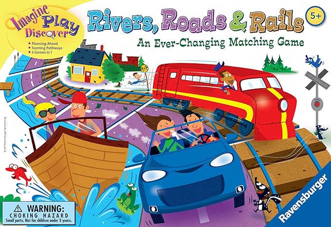 Ravensburger Rivers, Roads and Rails - Innovative Matching Game for Kids | Encourages Strategic Thinking | Award-Winning Design
