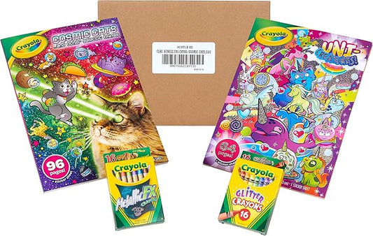 Crayola Uni-Creatures & Cosmic Cats Coloring Book Set - 2 Pack (96pgs), Animal Sticker Sheet, Metallic Crayons & Glitter Crayons