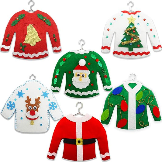 DIY Ugly Sweater Christmas Tree Ornaments, Holiday Craft Kit Toys for Kids-6 Packs