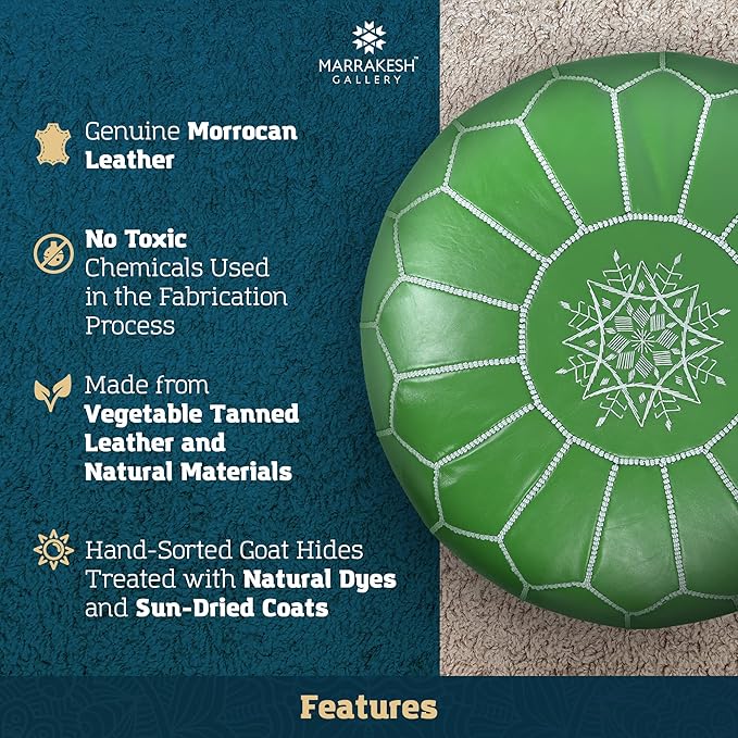 Marrakesh Gallery Genuine Leather Round Pouf Unstuffed - Moroccan Ottoman Footstool, Footrest Cover - Boho Decor - Bohemian Living Room, Bedroom, Kids Room, Gift & Wedding