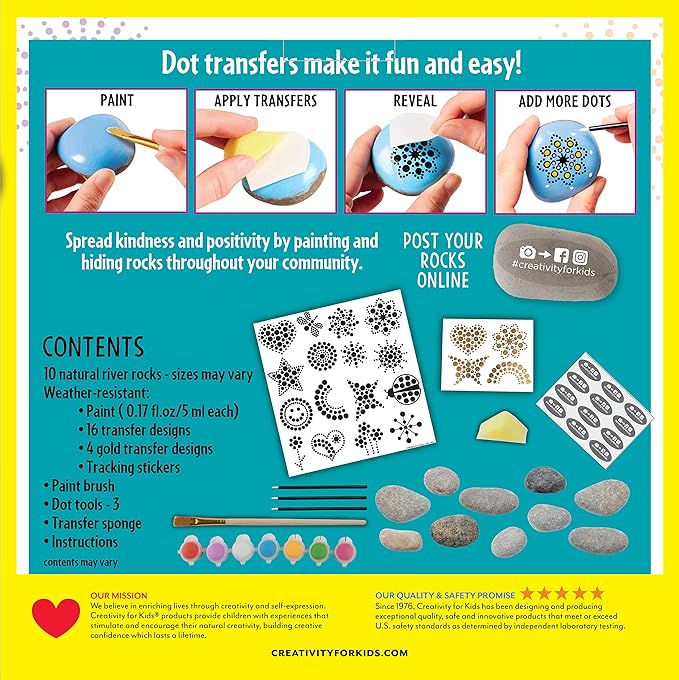 Creativity for Kids Hide and Seek Dot A Rock: Paint and Hide 10 Mandala Rocks - Rock Painting Kits for Ages 6-8, Kids Craft Kit