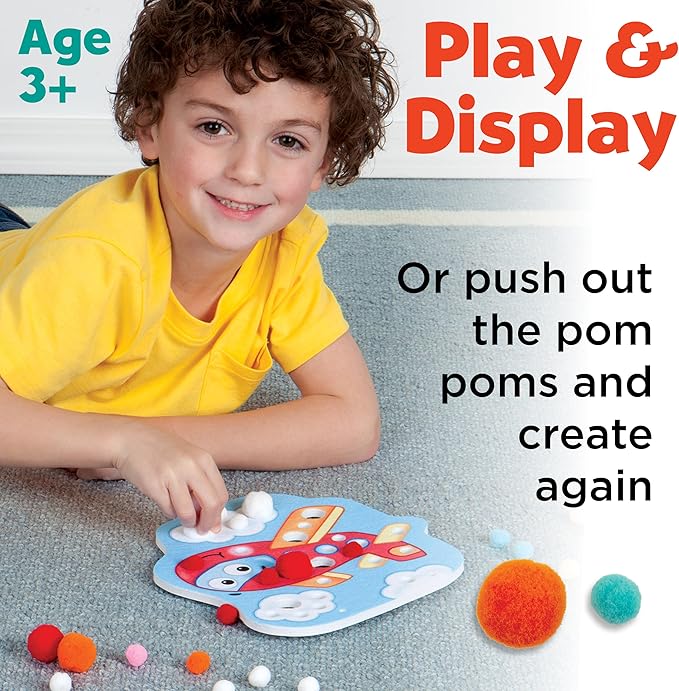 Creativity for Kids Pom Pom Pictures: Transportation - Train and Plane - Preschool Learning Activity, Sensory Toys for Toddlers Ages 3-4+