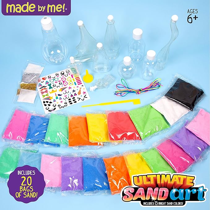 Made By Me Ultimate Sand Art Kit, Includes 13 Colors of Sand, 1 Glow in The Dark Sand, 8 Sand Bottles, 3 Pack of Glitter, Sticker Sheet & More, Arts & Crafts, Arts and Crafts, for Ages 6+