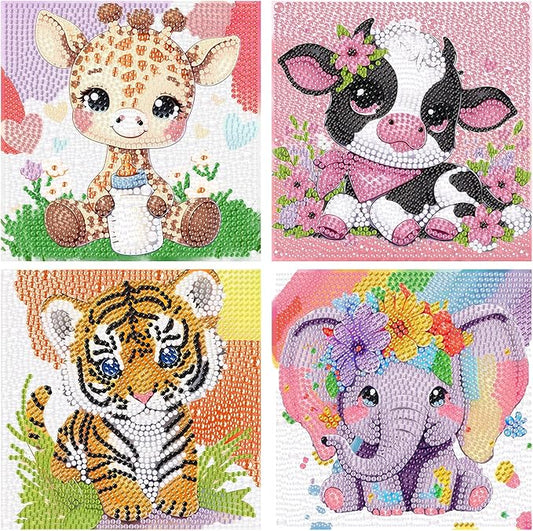 hkejoi 4 Pack Diamond Painting Kits with Box Animal Diamond Art Kits, Big Gem Diamond Painting Arts and Crafts Painting Kit for Gift Home Decor 6x6inch