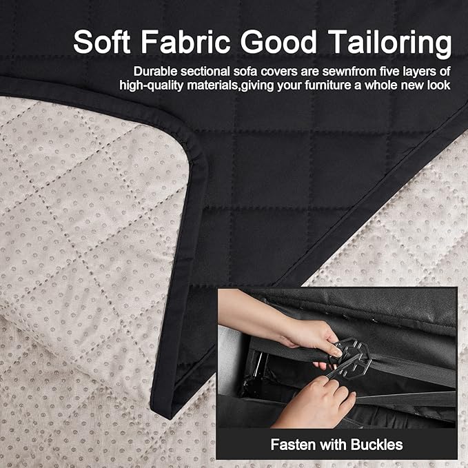 KinCam 100% Waterproof Recliner Loveseat Cover with Console, Non-Slip Reclining Couch Covers for 2 Seat, Recliner Sofa Cover Furniture Protector with Elastic Straps for Kids, Pets, Black