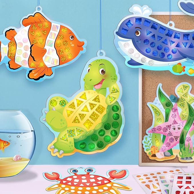 Imagimake Mirror Mosaic Ocean Theme Kids Art Set | DIY Craft Kit with Foil Stickers | Mosaic Kit for Kids | Birthday Gift for Boys and Girls Ages 3-8 | Toys for 4 Year Old Boys