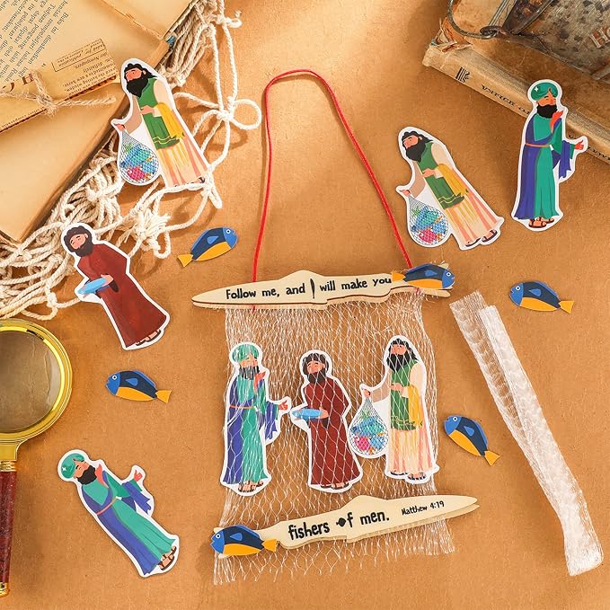 Amyhill Fishers of Men Craft for Kids First Communion Sunday School Crafts Bible Craft Kit Christian Jesus Religious Craft Supplies for Toddlers Kids and Home Activities(24 Sets)