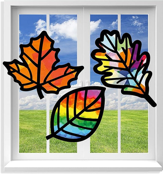 VHALE Suncatchers Craft 3 Sets (9 Cutouts) w Tissue Papers Stained Glass Effect Paper Sun Catcher Kit, Window Art, Classroom Crafts, Creative Art Projects, Kids Party Favors (Fall Leaf)