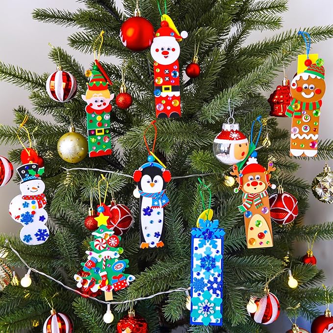 Winlyn 24 Sets Christmas Craft Kits Winter Crafts DIY Christmas Ornaments Decorations Craft Kits Festive Foam Stickers Christmas Arts and Crafts for Kids Holiday Home Classroom Activities Party Favors