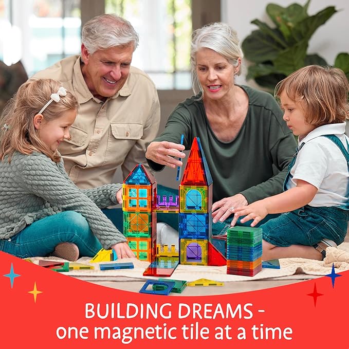 Magnetic Tiles 100 PCS with 2 Cars, Magnetic Tiles for Kids & Toddlers, Toy for 3 4 5 6 7 8 Year Old Boys & Girls, Gift Box