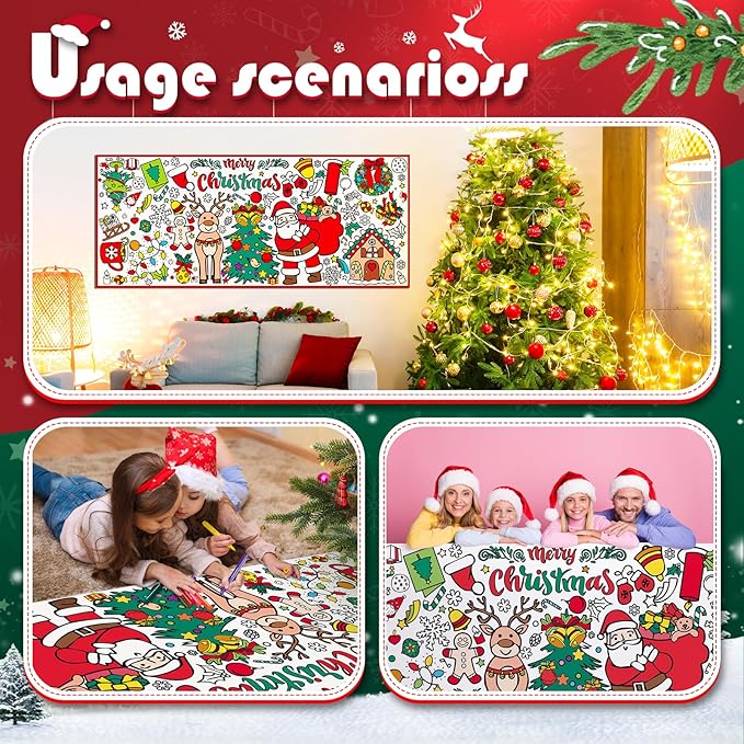 Tetor Christmas Giant Coloring Poster/Tablecloth-Christmas Crafts for Kids-30 x 72 Inches Jumbo Paper Coloring Banner Kids Gifts Activities Toys Party Decorations (Christmas)
