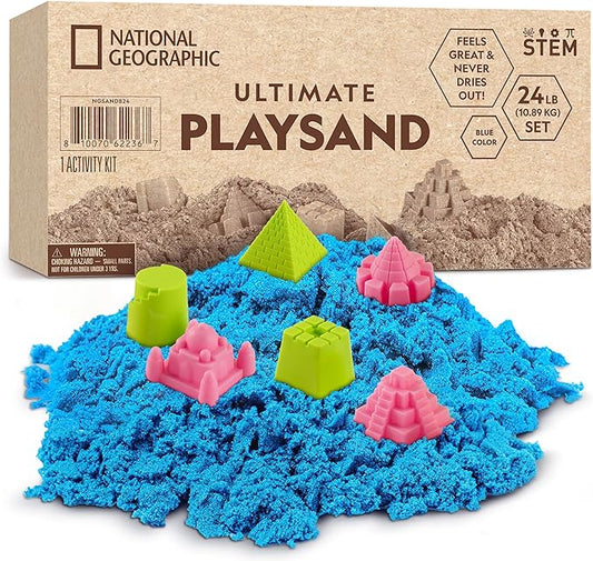 National Geographic Moon Sand - 24 Lb. Bulk Play Sand Kit with 6 Castle Molds (Blue) - A Fun No Mess Sensory Activity, Kids Fake Sand Play Set, Sensory Bin Filler