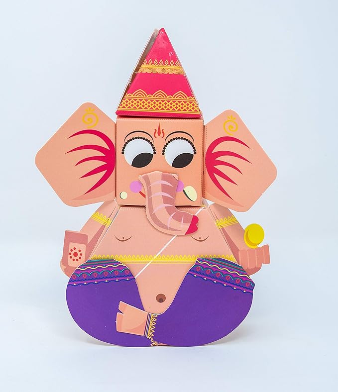 Desi Favors DIY Ganesha Paper Craft Kit - Diwali Gifts for Lord Ganesha Origami for Indian Kids | Vinayaka Chavithi Kid | Hindu Festival Ganesha Idol | 6.6x5.5 Inch (Pack of 1)