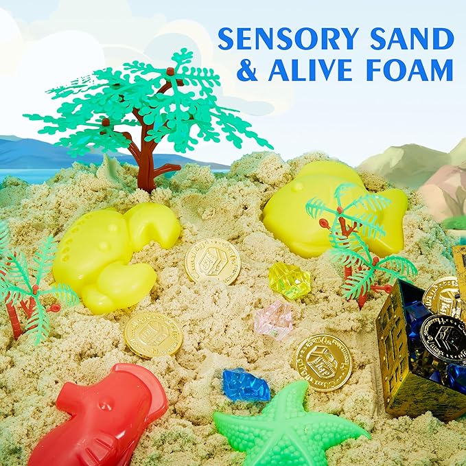 Ocean Sensory Table with Sensory Sands,Ocean Sensory Bin with Lid,Ocean Toy for Kids,Indoor Outdoor Use,Sand Art kit for Boys and Girl,Sensory Toys for Toddlers Age 3-5, 17x11.5x10.2 inches