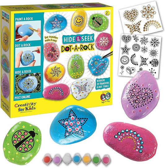 Creativity for Kids Hide and Seek Dot A Rock: Paint and Hide 10 Mandala Rocks - Rock Painting Kits for Ages 6-8, Kids Craft Kit