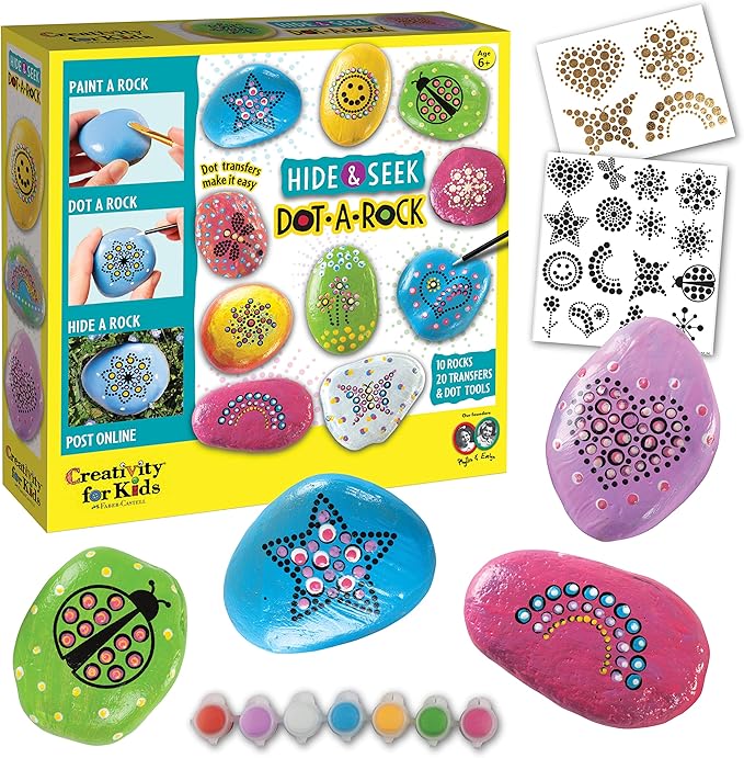 Creativity for Kids Hide and Seek Dot A Rock: Paint and Hide 10 Mandala Rocks - Rock Painting Kits for Ages 6-8, Kids Craft Kit