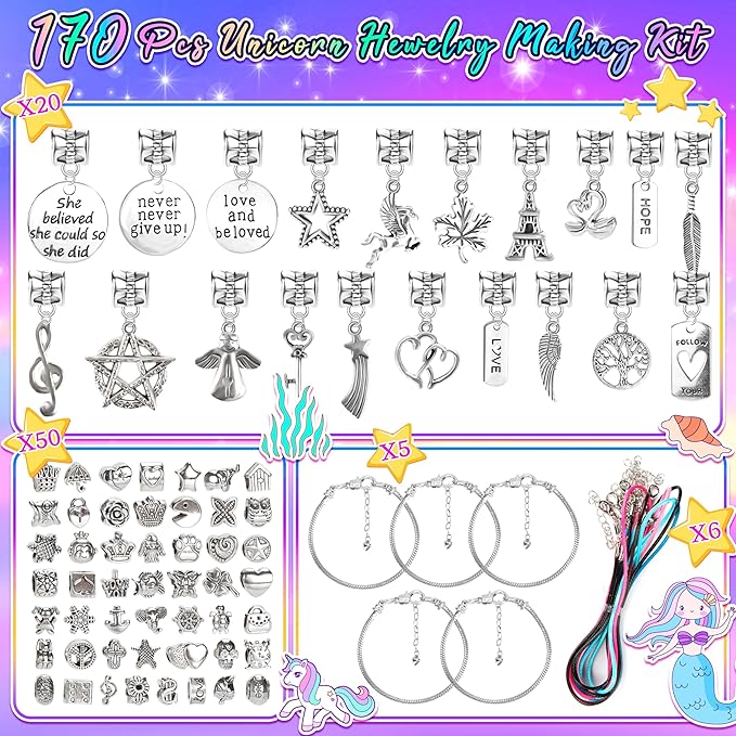 Palonu Charm Bracelet Making Kit,170 pcs Jewelry Making Kit Crafts for Kids Ages 8-12, Beads Toys DIY Craft Gift Set for Teens Girls 8 9 10 11 12 Years Old