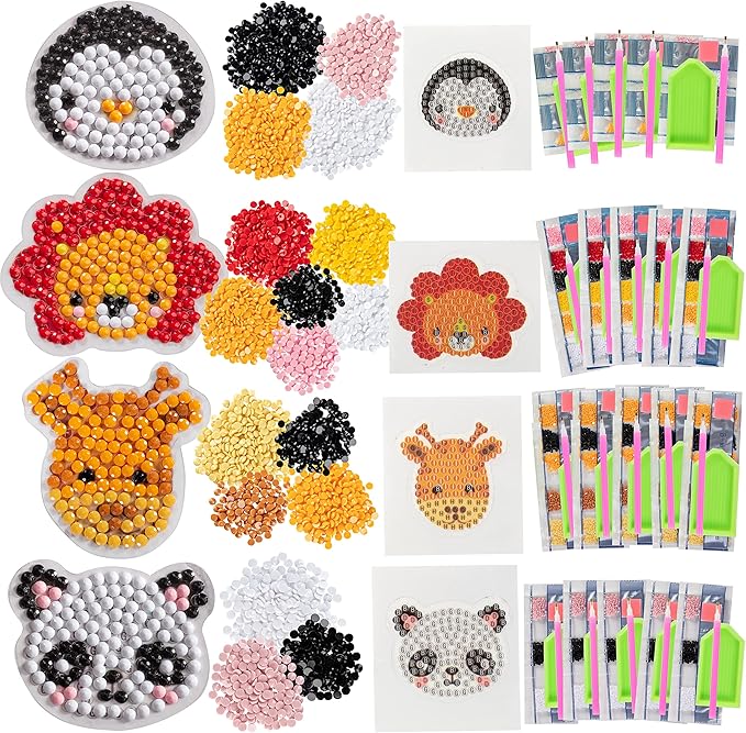 SCS Direct Kid's Birthday Party Diamond Gem Painting Craft Favor Kits -Zoo Buddies- 20 Individually Packaged, All-in-One Packs for Boys & Girls -Fun & Unique Gem Classroom Art Project Activity Gift