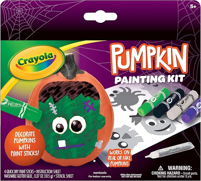 Crayola No Carve Pumpkin Decorating Kit with Paint Sticks, Less Mess Paint Set for Kids, Gift