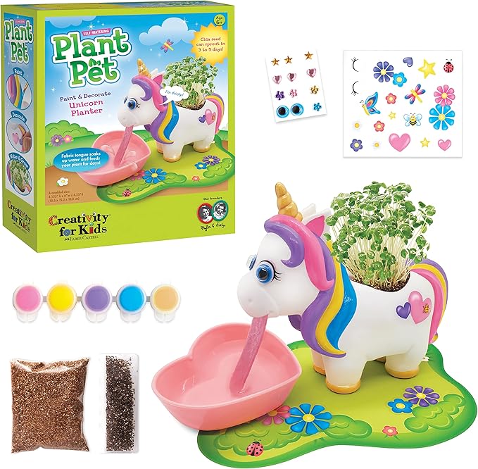 Creativity for Kids Unicorn Self-Watering Plant Pet, Unicorn Crafts for Girls and Boys, Unicorn Kids Garden Kit for Ages 6-8+, Green