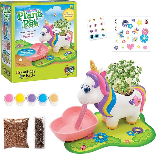 Creativity for Kids Unicorn Self-Watering Plant Pet, Unicorn Crafts for Girls and Boys, Unicorn Kids Garden Kit for Ages 6-8+, Green