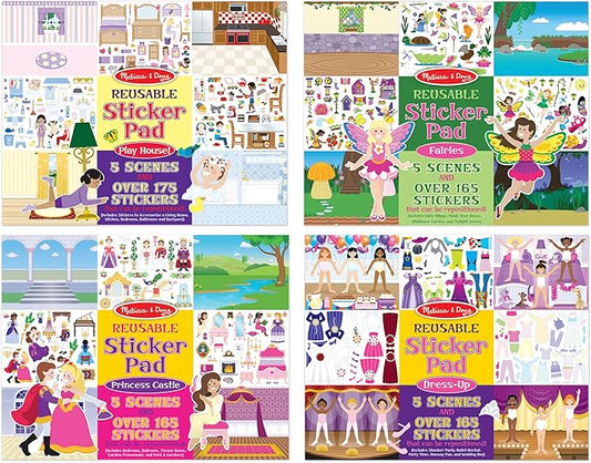 Melissa & Doug Reusable Sticker Pads Set: Fairies, Princess Castle, Play House, Dress-Up - 680+ Stickers
