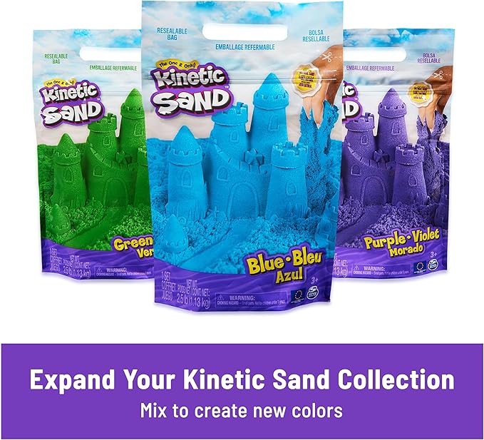 Kinetic Sand Mold n’ Flow with 1.5lbs Red & Teal Play Sand, 3 Tools, Sensory Toys for Kids Ages 3 and up