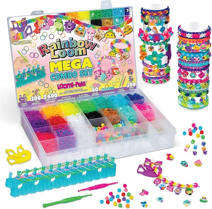 Rainbow Loom® Loomi-Pals™ MEGA Set, Features 60 Cute Assorted LP Charms, The New RL2.0, Happy Looms, Hooks, Alpha & Pony Beads, 5600 Colorful Bands All in a Carrying Case for Boys and Girls 7+