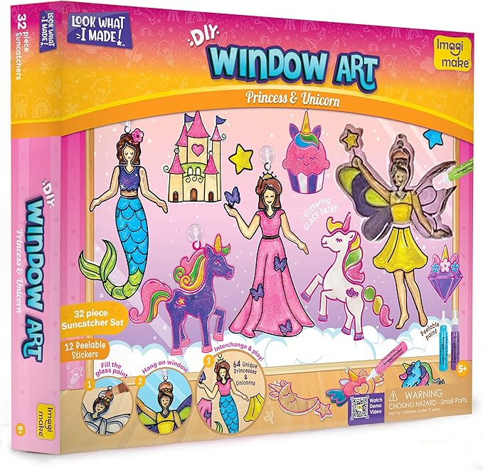 Imagimake Window Art Princess & Unicorn | Suncatcher Kit | Unicorn Toys for Girls Age 5-8 | Craft Kits for Girls Ages 8-12 | Gifts for 5 Year Old Girls