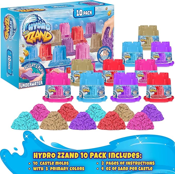 Creative Kids Hydro Zzand Play Sand Art Kit – 10 Individual Colored Castle Molded Bulk Pack – Satisfying Sensory Art – Therapeutic Sand Party Favor Birthday Gift for Boys & Girls 3+