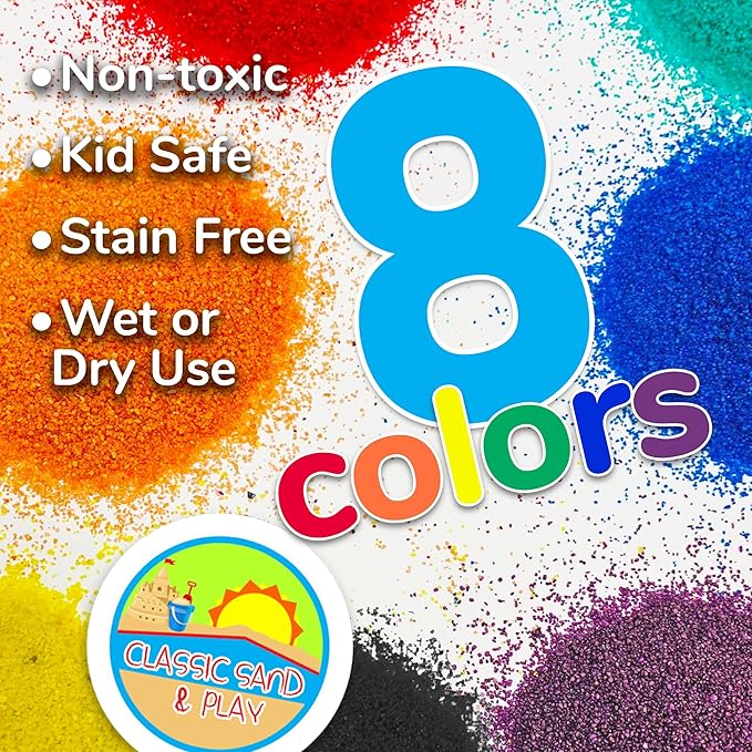 Classic Sand and Play Rainbow Colored Play Sand, 5 lb. Bag, Natural and Non-Toxic, Fun Wet and Dry Indoor and Outdoor, Sandbox, Therapy, and Table Use, Building, Stimulate Sensory Needs