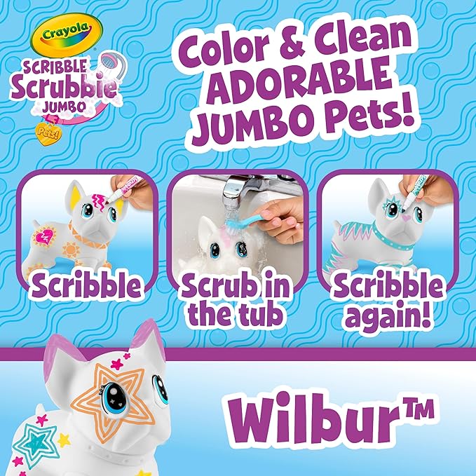 Crayola Scribble Scrubbie Jumbo Pet - Wilbur (6in), Customizable Dog Toy for Kids, Arts & Crafts, Gifts for Boys & Girls, 3+