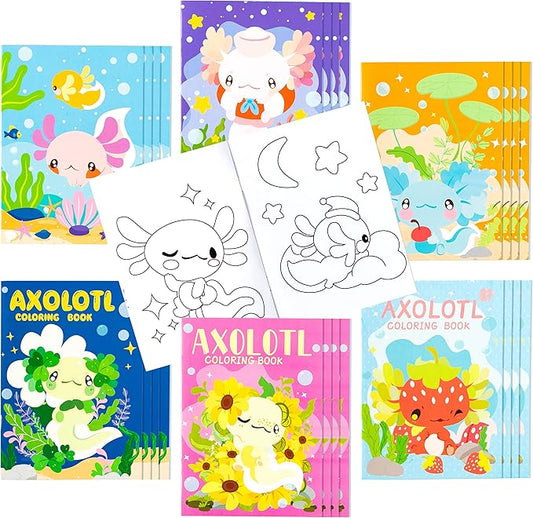 Dvbonike 24Pcs Axolotl Coloring Books Amphibian Theme DIY Art Booklet with Cool Drawing Patterns Birthday Party Favors Halloween Gifts Home School Classroom Activity Supply for Kids Age 4-8
