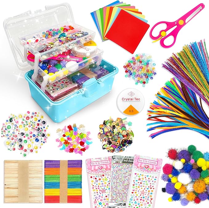 LINAYE 2500+PCS Arts and Crafts Supplies for Kids, DIY Craft Supplies Kit Box for Ages 6-8, Arts and Crafts Kit for Kids, Crafting Supply Set for Girls Boys Birthday Christmas Gifts, Blue