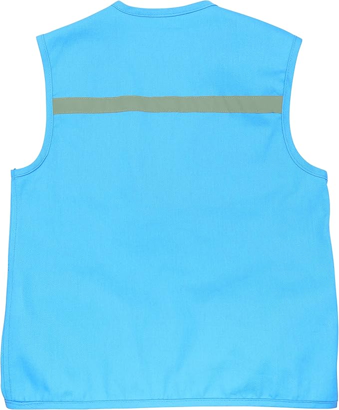 M/L Combination Set Fits Youth Sizes 8-12: 1 Light Blue Cargo Vest for Kids with Reflective Safety Straps & 1 Floppy Bucket Sun Hat with Chin Strap. Color: Light Blue