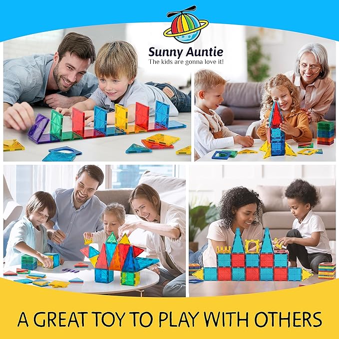 Magnetic Tiles 240 PCS+ Bonus Zippered CASE, Magnetic Tiles for Kids Toy for 3 4 5 6 7 8 Year Old Boys & Girls, Great Gift for Kids Aged 3-8, XL Set