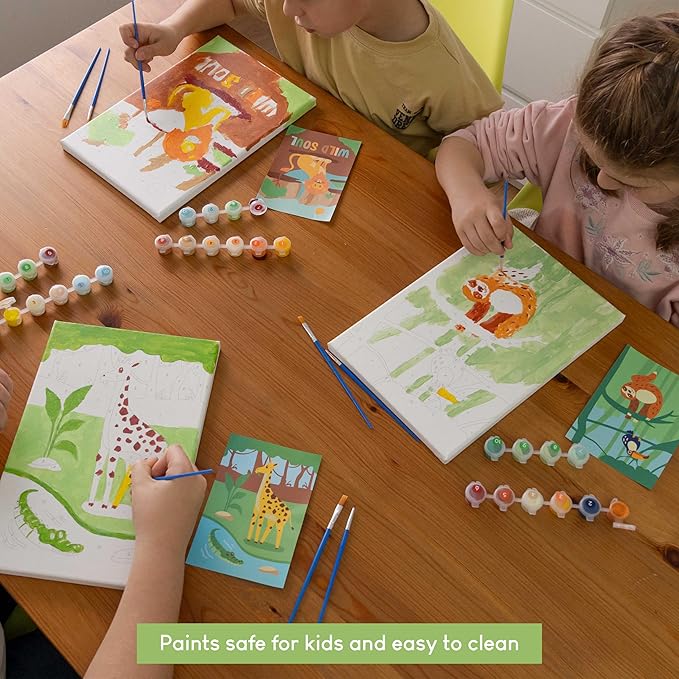 BONNYCO Paint by Numbers Kit for Kids Animals Pack 3 Canvas Paint by Number Canvas, Jungle Animals Gifts for Boys, Arts and Crafts, Kids Paint by Number Kits Pre Drawn Canvas for Painting for Kids