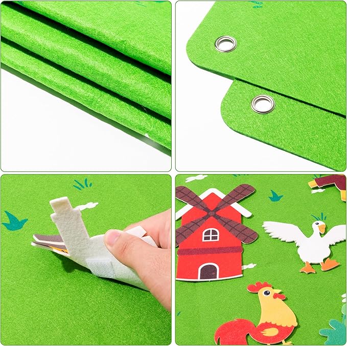 WATINC Farm Animals Felt Story Board Set 3.5Ft 38Pcs Preschool Farmhouse Themed Storytelling Flannel Barnyard Domestic Livestock Early Learning Interactive Play Kit Wall Hanging Gift for Toddlers Kids