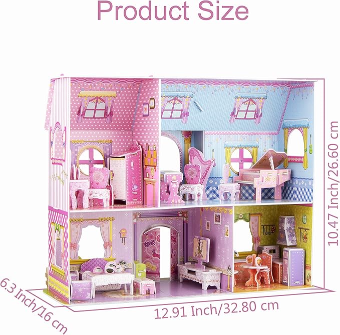 WISESTAR Large Princess Castle 3D Puzzles Model Dollhouse Kits for Girls, 92PCS Fairytale House with Furniture, Educational Toy Birthday for Kids and Adults Fit for Kids Over 8 Years