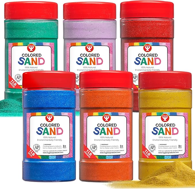 Hygloss Colored Play Sand – Assorted Craft Sand for Christmas Sand Art, 6 Vibrant 1lb Containers – Perfect for Holiday Gifts, DIY Decorations, and Creative Christmas Crafts