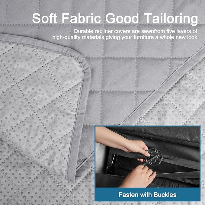 KinCam 100% Waterproof Recliner Chair Cover, Reclining Couch Covers for Pets, Dogs, Recliner Couch Slipcover Furniture Protector with Elastic Straps for Kids(30", Light Gray)