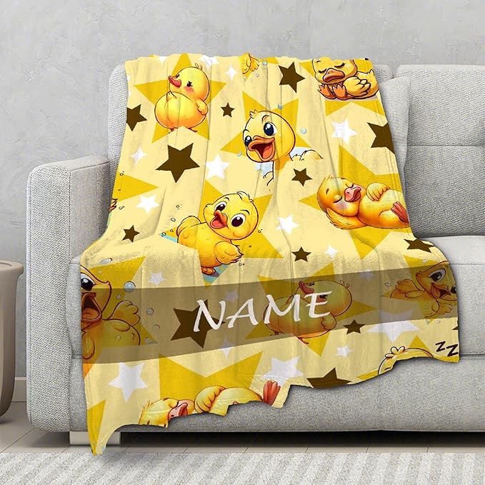 Custom Name Yellow Star Ducks Adult duck Blanket Kids Funny Blanket Suitable for Bedroom bed sofa Crib Couch Chair outdoor All Season Items That Yellow Duck Lovers Will Love 80"x60"for Adult