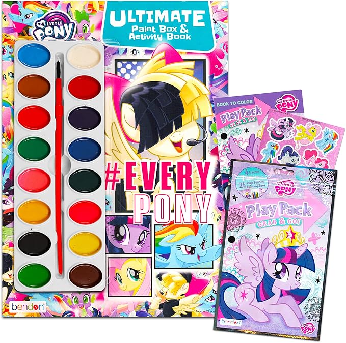My Little Pony Paint With Water Book Set with Giant Painting Pad, Paint Brush, Coloring Pages, Crayons and My Little Pony Stickers