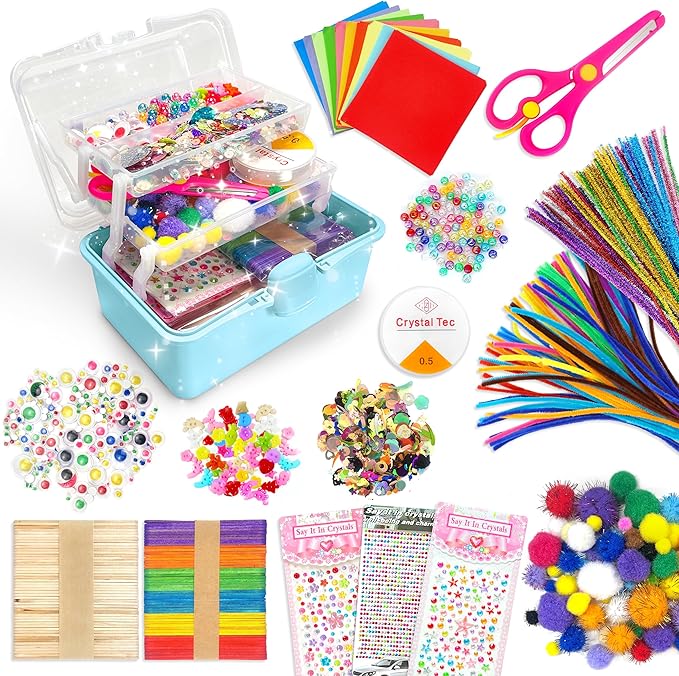 LINAYE 2500+PCS Arts and Crafts Supplies for Kids, DIY Craft Supplies Kit Box for Ages 6-8, Arts and Crafts Kit for Kids, Crafting Supply Set for Girls Boys Birthday Christmas Gifts, Light Blue