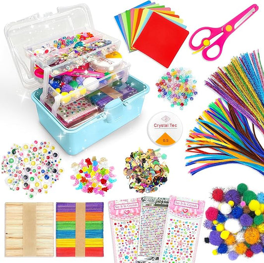 LINAYE 2500+PCS Arts and Crafts Supplies for Kids, DIY Craft Supplies Kit Box for Ages 6-8, Arts and Crafts Kit for Kids, Crafting Supply Set for Girls Boys Birthday Christmas Gifts, Light Blue