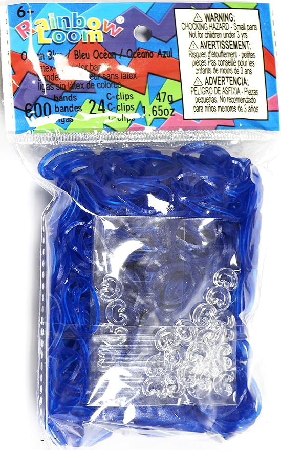 Rainbow Loom Ocean Blue Jelly Rubber Bands Refill + C-Clips