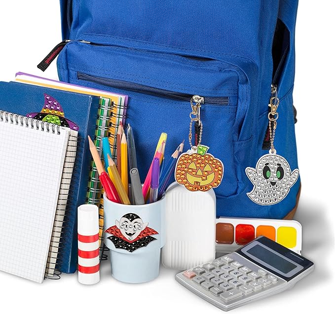 Klever Kits Halloween Gem Art Kit, Kids Halloween Art Crafts Party Supplies, Diamond Painting Kit with Stickers, Suncatchers, and Keychains, Party Favor DIY Activities School Game Goodies Gift