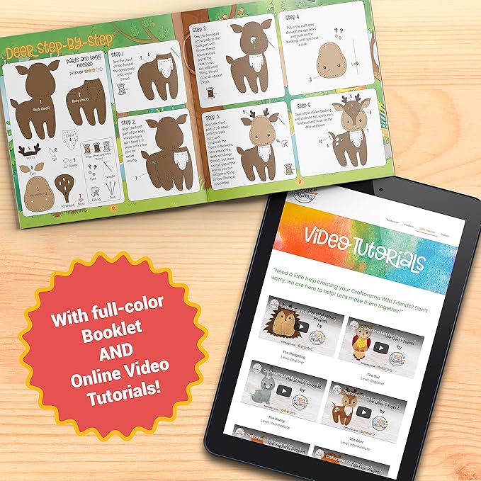 Craftorama Sewing Kit for Kids, Fun and Educational Animal Craft Set for Boys and Girls Age 7-12, Sew Your Own Felt Animals Craft Kit for Beginners, 165 Piece Set