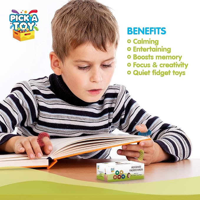 Pick A Toy Stress Relief Fidget Sensory Toys Set –10 Small Quiet Metal Antistress Fingers Rings for Adults, Teens & 5+ Children – Ideal for People with OCD, ADHD, ADD & Autism Sensory Desk Games